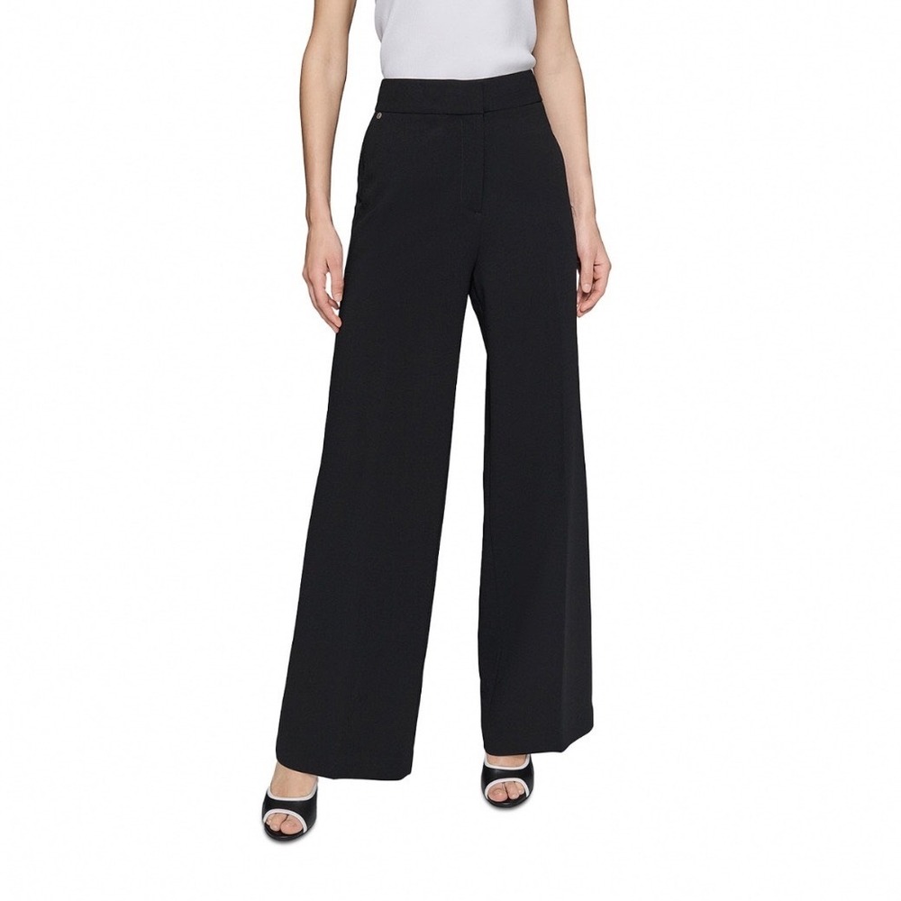 Karl Lagerfeld Paris Essential Wide Leg Pants Black Size 4 L5TK7205 NEW